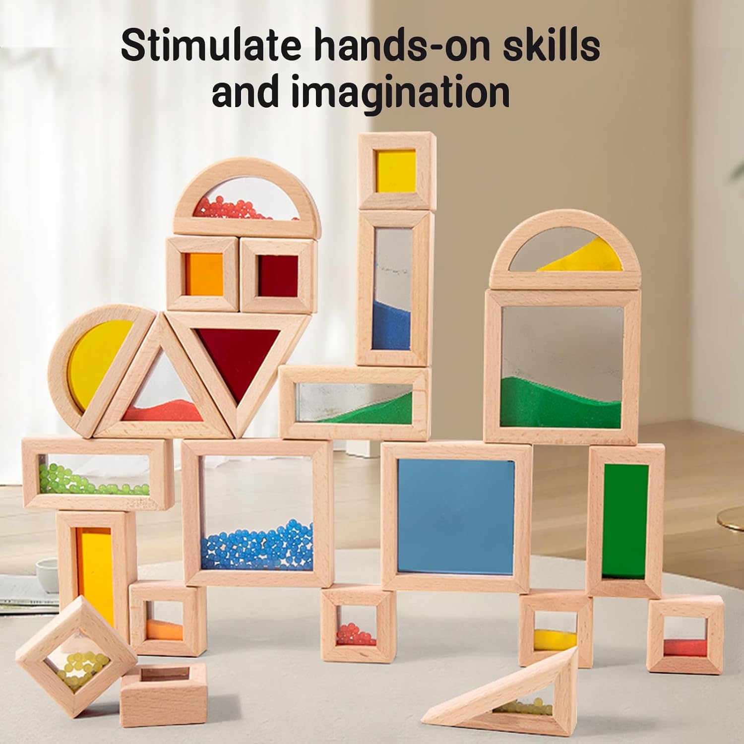 23PCS Sensory Blocks for Toddlers 1-3 & Kids 4-8 - Large Montessori Wooden Building Blocks with Rainbow Colors, Stacking Toys for Boys Girls, Sensory Play & Preschool Learning, Toddler Gift