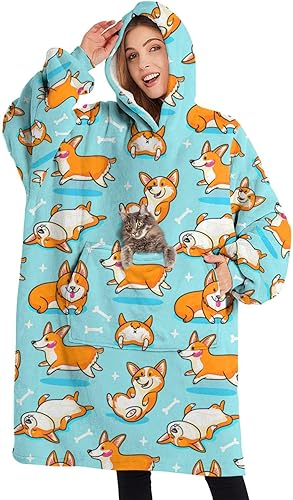 Miniatura 1 de Lovely Pugs Wearable Oversized Blanket, Sherpa Blanket Hoodie with Super Pockets, Super Warm Fuzzy Pullover for Women & Men