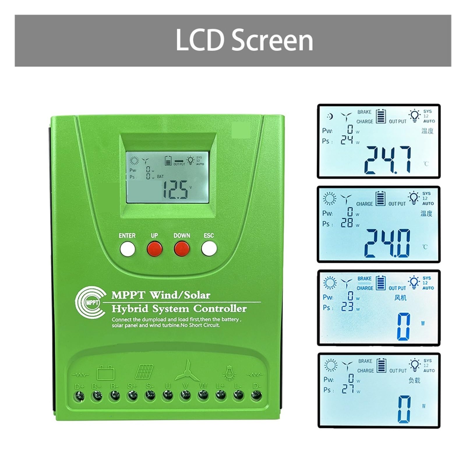 2800W MPPT Hybrydowy Wiatrowy Regulator Ładowania Słonecznego Generator Z Turbiną Wiatrową Panel Słoneczny Kontroler Wspomagający Dla 12V 24V 48V Cała Bateria(Wind600W Solar600W,Auto12V 24V)