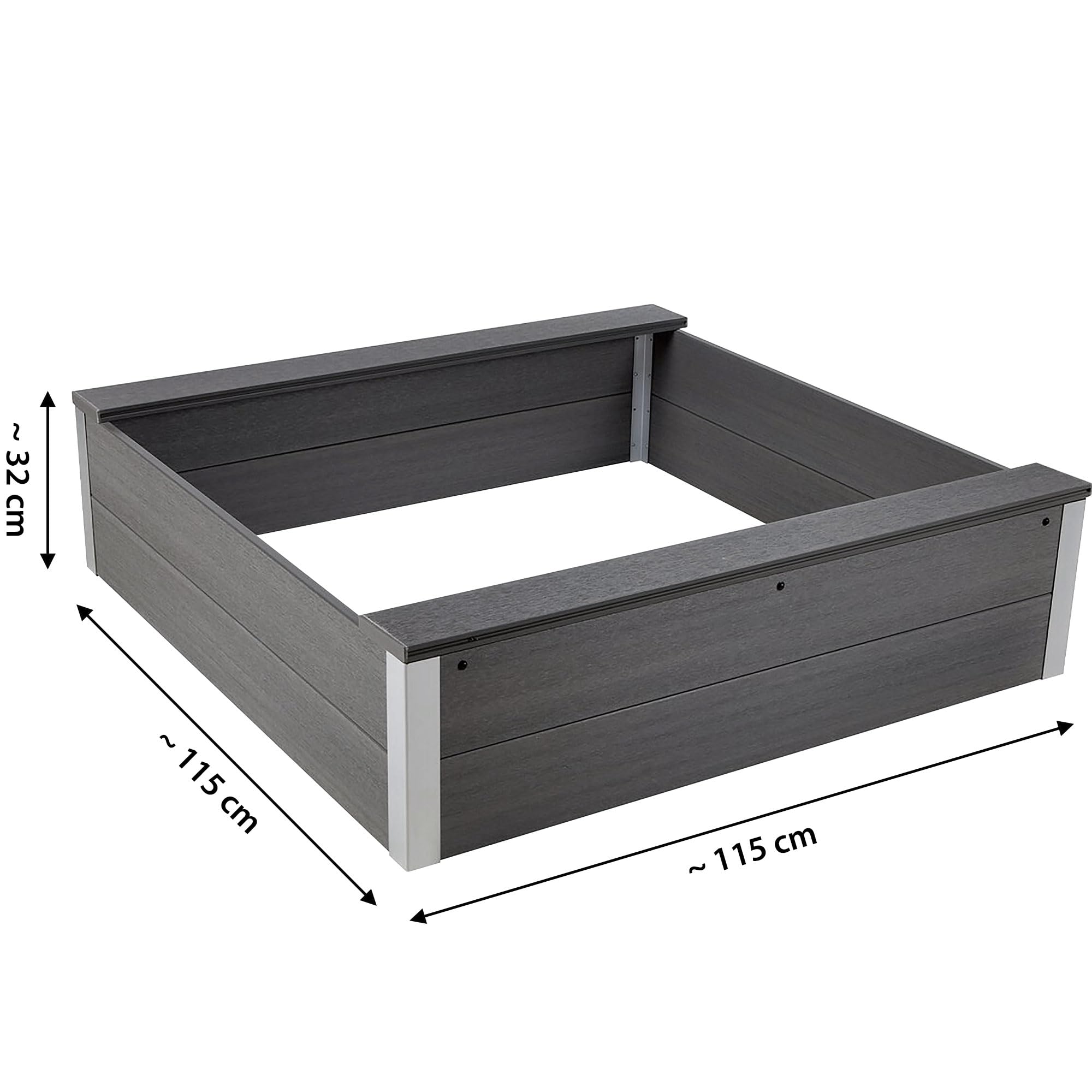 dobar® Piaskownica z odpornego na warunki atmosferyczne WPC – piaskownica do zabawy w ogrodzie – 115 x 115 x 30 cm – antracytowa