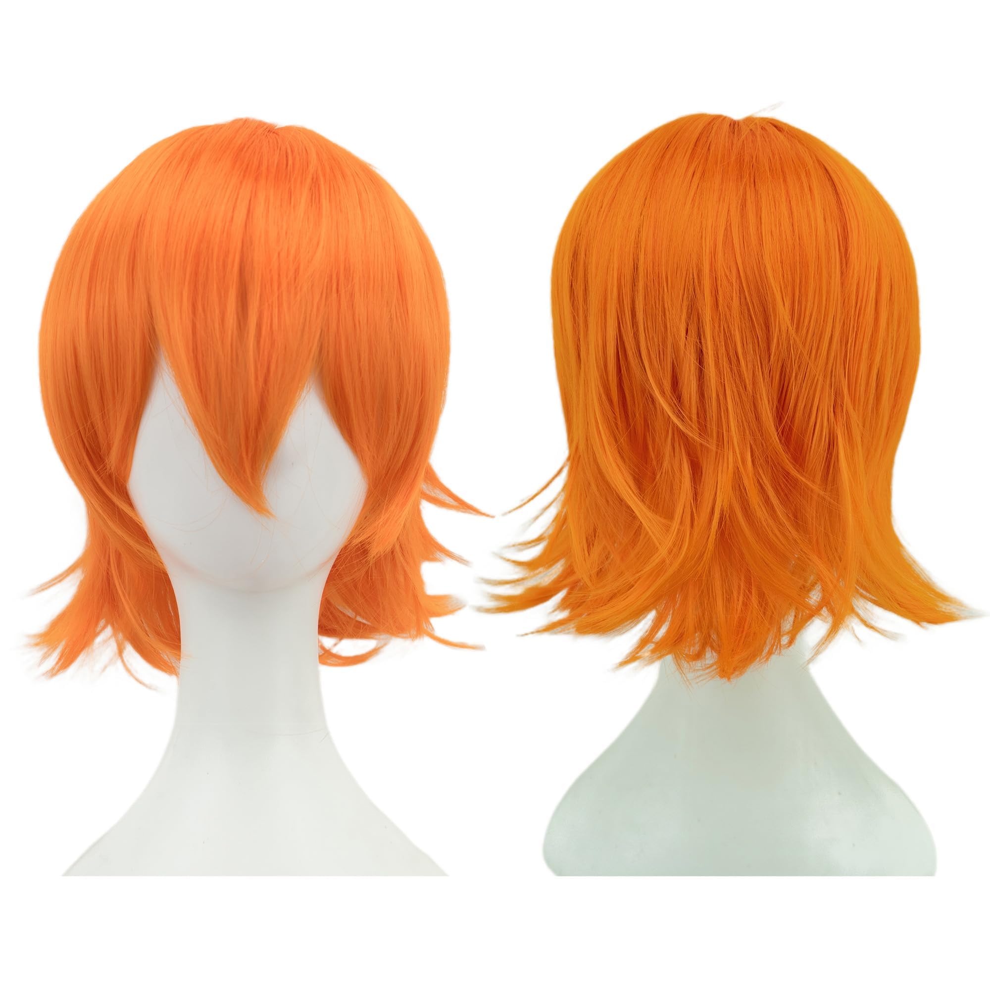 IMISSU Unisex Short Hair Party Wig with Bangs Halloween Costume Wigs (Bright Orange)