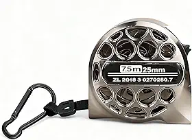 Fita Métrica de Aço Inoxidável com Medição Precisa 3M 5M 7,5M Trena Profissional Resistente à Água e Ferrugem, Presilha e Mosquetão para Marceneiro, Engenheiro, Arquiteto (7.5x25mm)