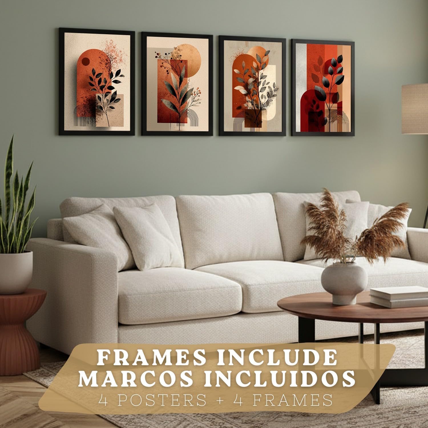 Nacnic Set De 4 Laminas Decorativas Flores Abstractas Cuadros Salon Modernos - Posters Decorativos Rojos Naranjas Decoración Dormitorios Cocina Baño A4 Black Frame