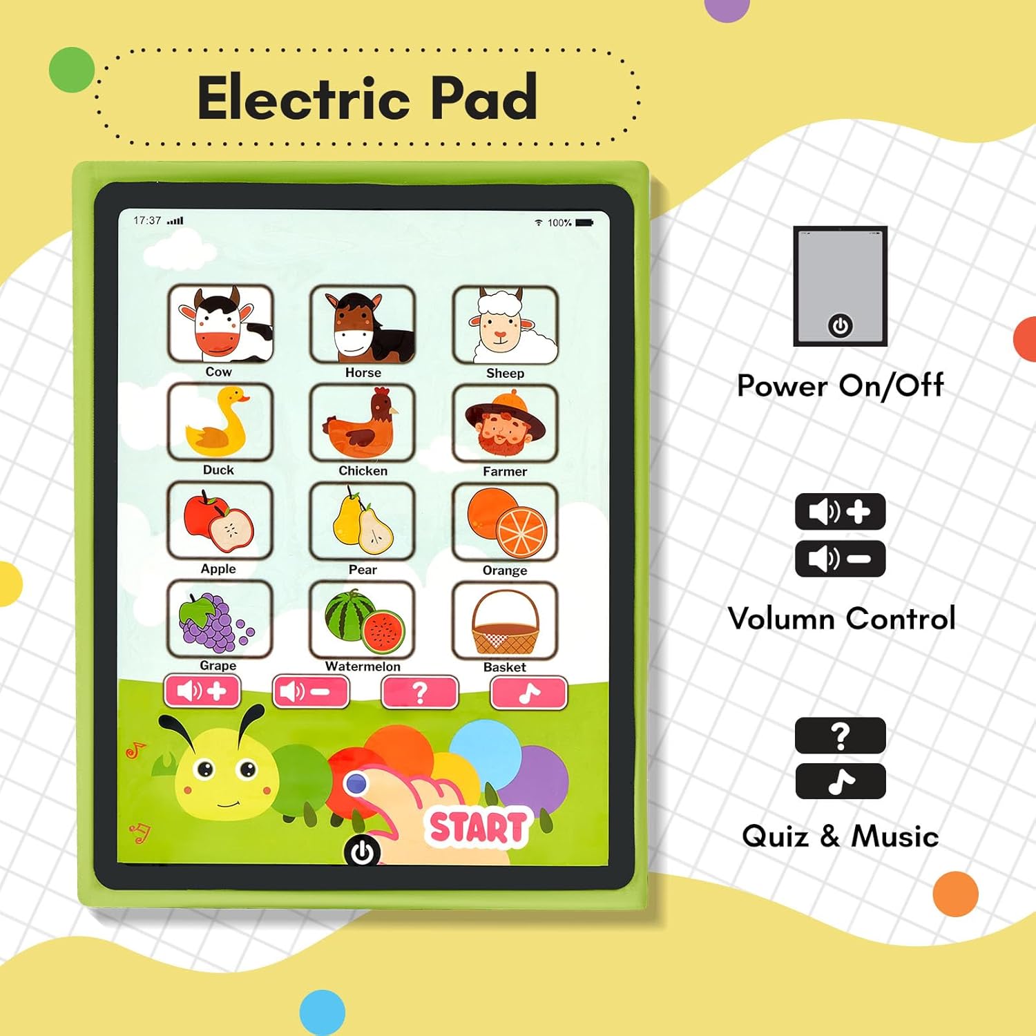 Giant bean Busy Book for Toddlers 1-3, Busy Board Montessori Toys with Sound Panel for 1 2 3 4 5 Year Old, Activity Book Preschool Learning Toys Quiet Books, Birthday Gift, Travel Toy for Airplane Car