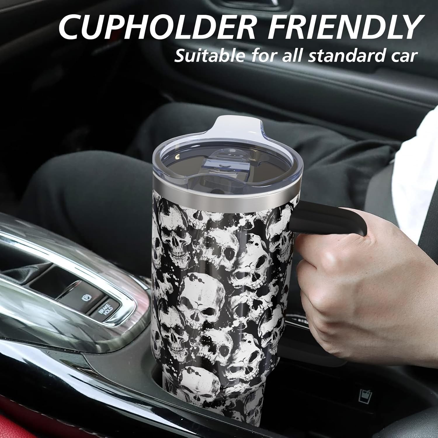 Skull Halloween Gifts for Women Men, Goth Horror Stainless Steel Insulated Travel Coffee Cup, 40 Oz Tumbler with Handle and Straw, Holiday Birthday Water Bottle (1 PC) - Image 6