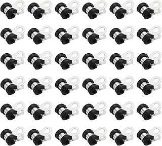 HARFINGTON 50pcs 304 Stainless Steel Cable Clamps 3/16 Inch Rubber Cushioned Insulated Clamp Metal Loop Pipe Clamp for Tub...