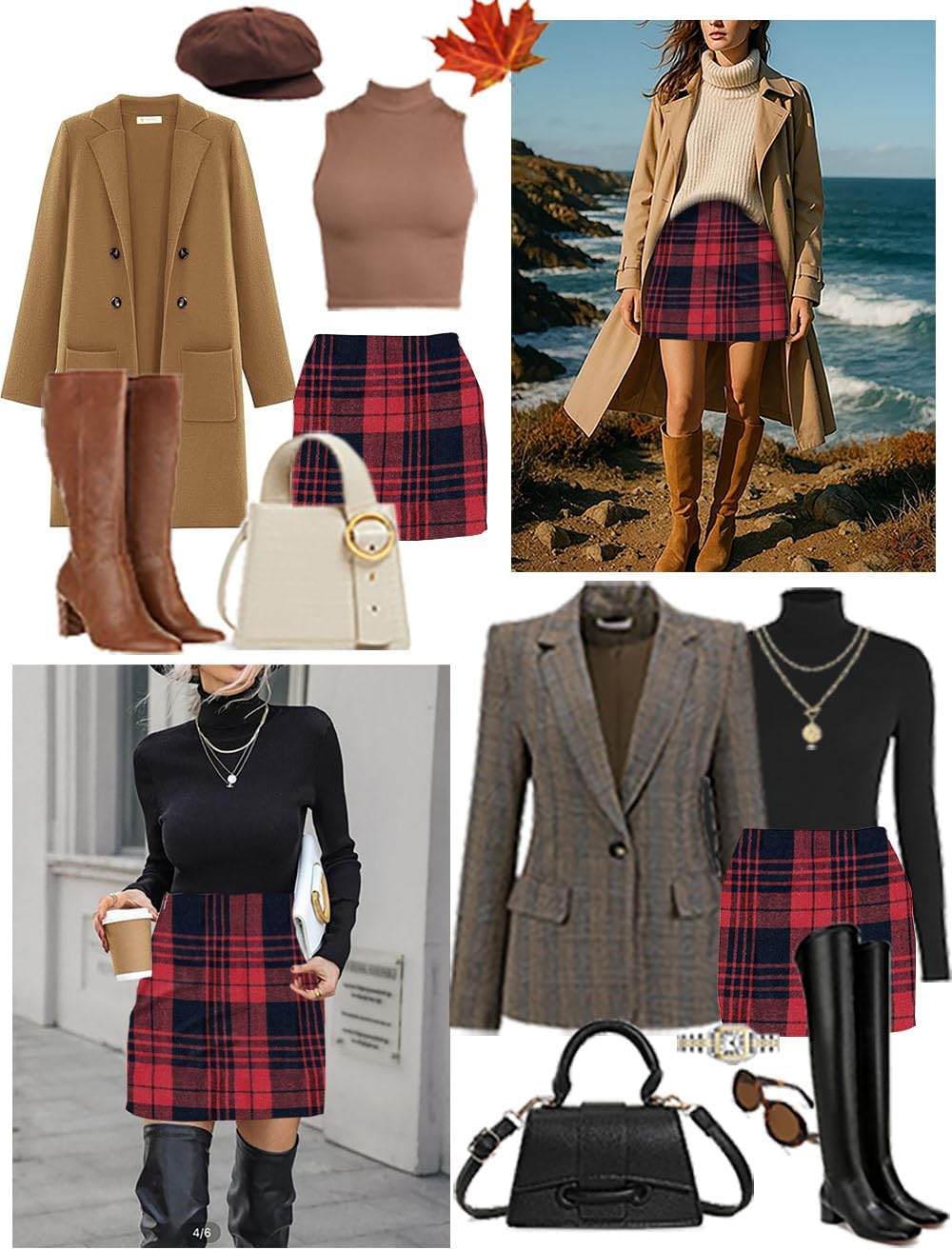 Womens Plaid Flannel Skirt High Waist Bodycon Wool Mini Skirts with Side Hidden Zipper Fall Winter Outfits - Image 5