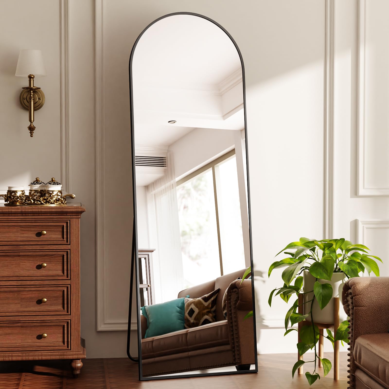 BEAUTYPEAK Full Length Mirror 58"x18", Arched Standing Mirror with Metal Frame, Floor Large Body Mirror for Bedroom, Entry, Bedroom, Living Room, Black
