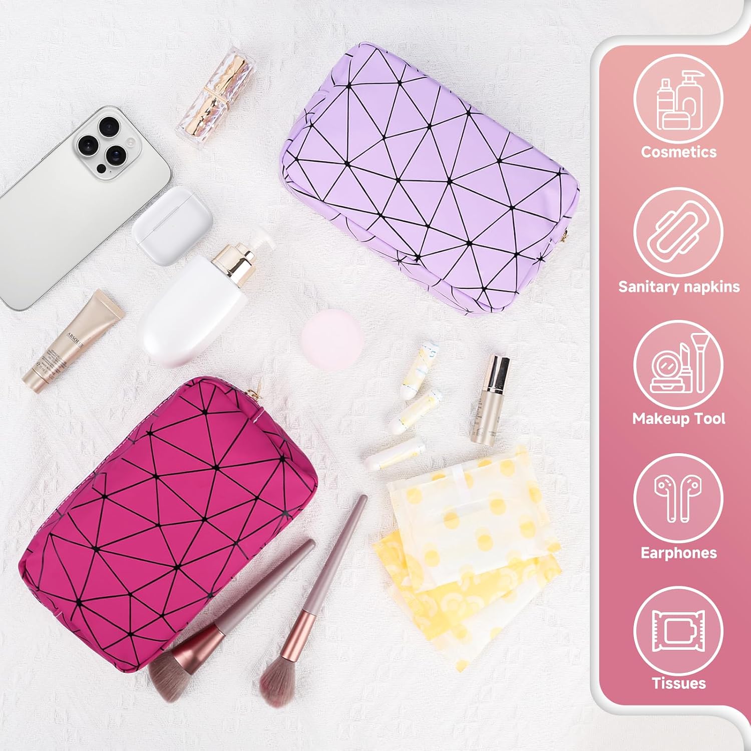 Tampon Holder for Purse Period Bag Waterproof Geometric PU Sanitary Napkin Storage Bag Portable Menstrual Cup Pad Pouch Cute Makeup Bag Feminine Gift Purple image 5