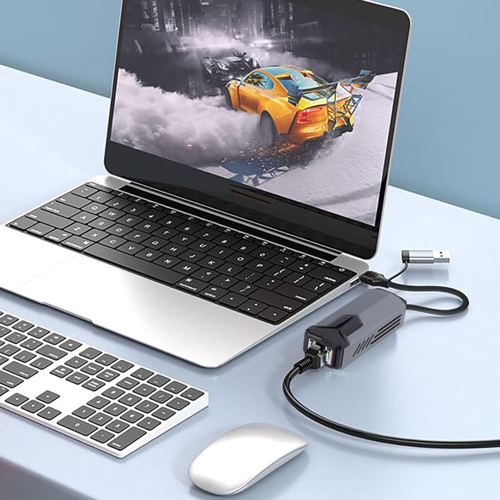 Adapter Ethernet 5G Usb3.0, 5000 Mb/s 2 w 1 USB A Typu C na RJ45 Obudowa ze Stopu Aluminium Rozpraszanie Ciepła Kompatybilny z Adapterem USB na Ethernet 10–2500 Mb/s do