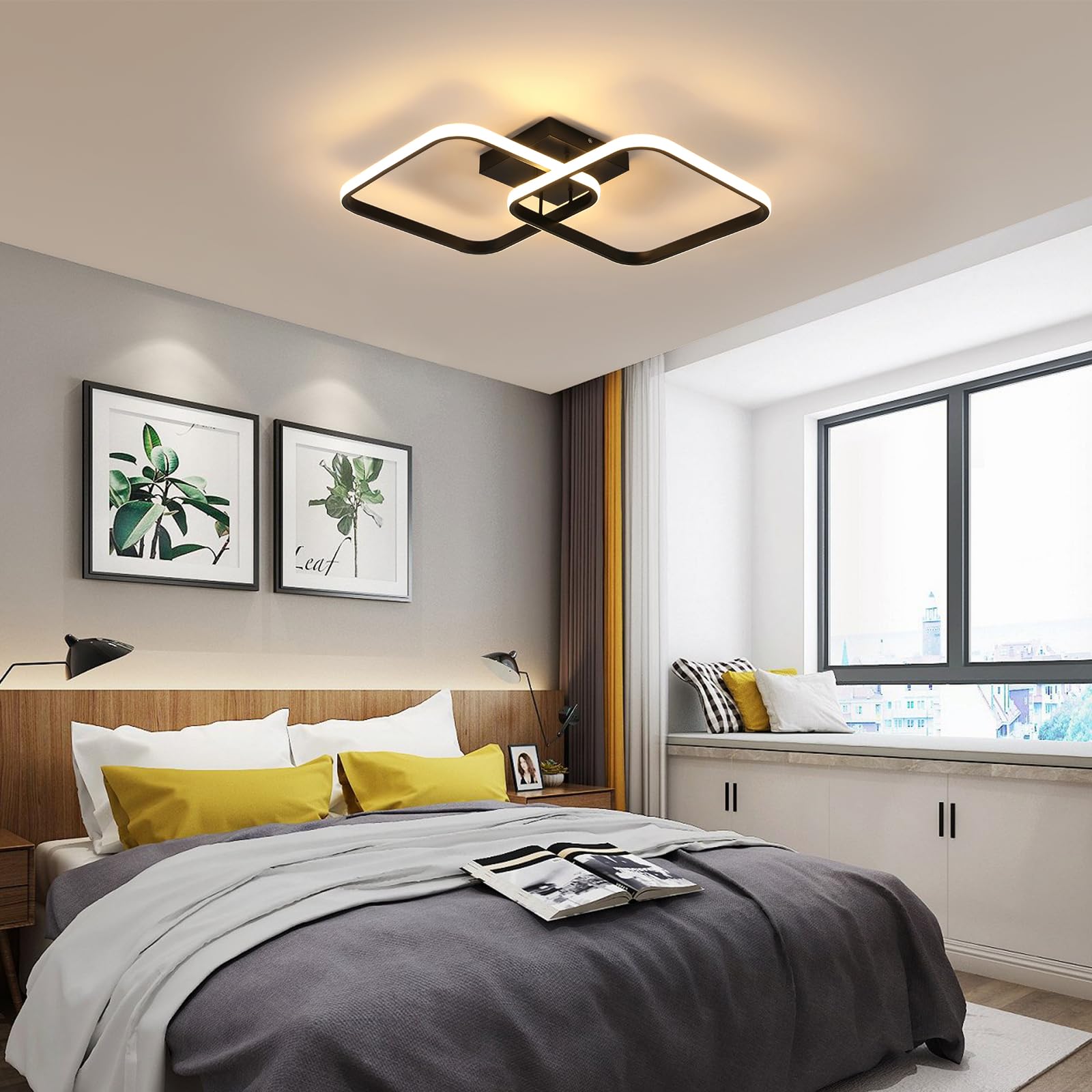 Osairous Plafoniera LED Soffitto 42W 4725LM, Lampada da Soffitto Quadrata Moderna 64CM, Plafoniera Soggiorno in Acrilico per Camera da Letto Cucina Studio Ufficio, Luce Calda 3000K, Nera