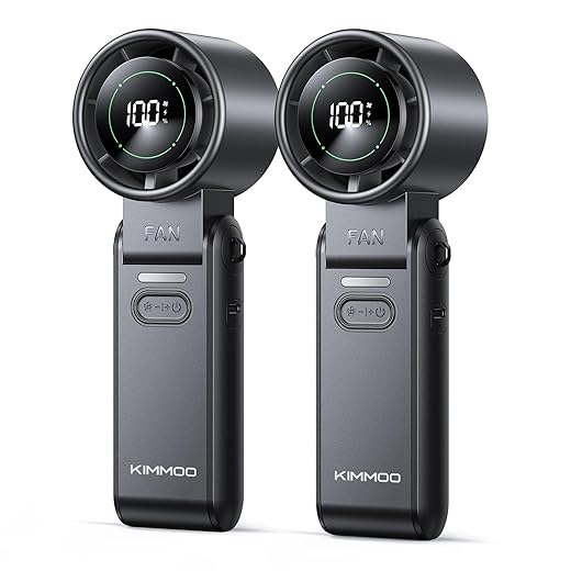 KIMMOO 2 Pack Black Portable Handheld Turbo Fan-100 Speeds, Powerful 20000 RPM, 12Hrs Cooling, USB Rechargeable Mini Hand Held Personal Fan for Travel Makeup Outdoor Indoor
