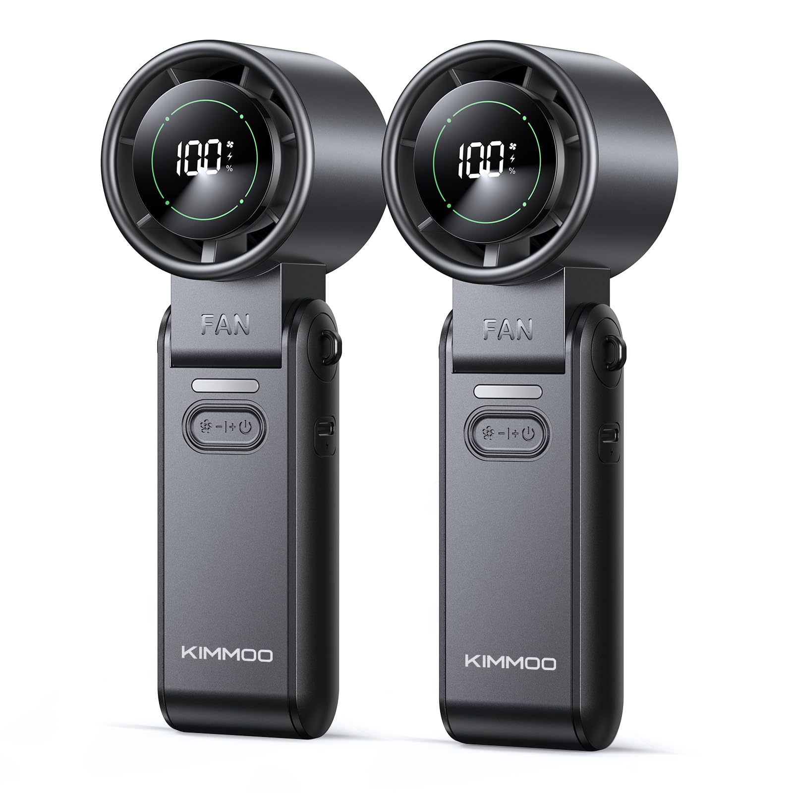 KIMMOO 3-in-1 Turbo-Handventilator – 100 Geschwindigkeiten, 20000 U/min, 12 Std. Kühlung, Digitaldisplay, 120° schwenkbar, USB wiederaufladbar – Mini-Handventilator für Reise, Make-up