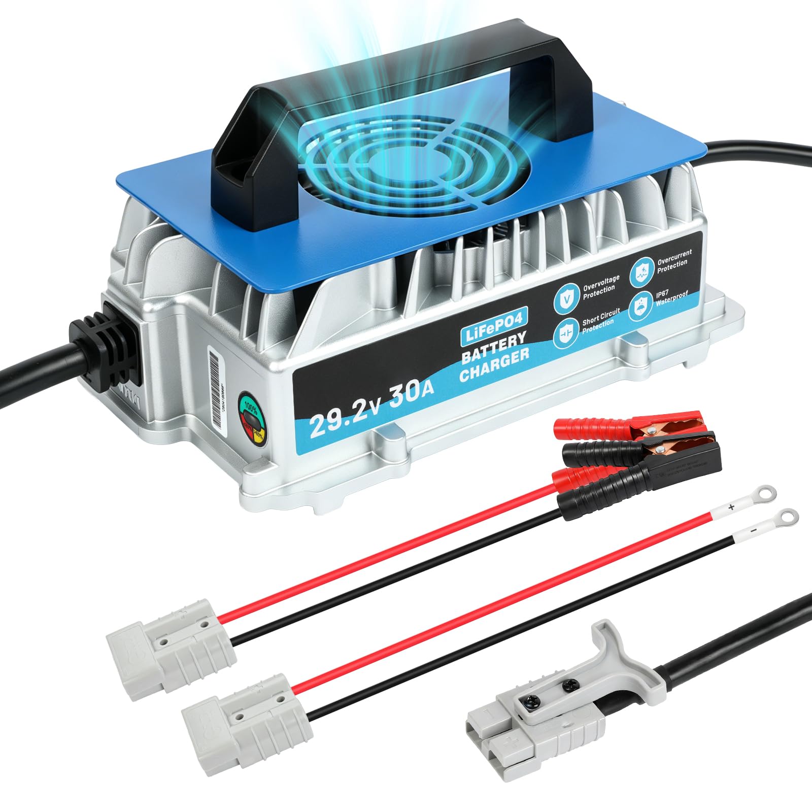 KAISAL LiFePO4 ładowarka 29,2 V 30 A LiFePO4 ładowarka do baterii litowej 24 V/25,6 V, 0 V aktywowana bateria LiFePO4, wodoszczelność IP67, 24 V LiFePO4 ładowarka do kamperów, łodzi, solarnych