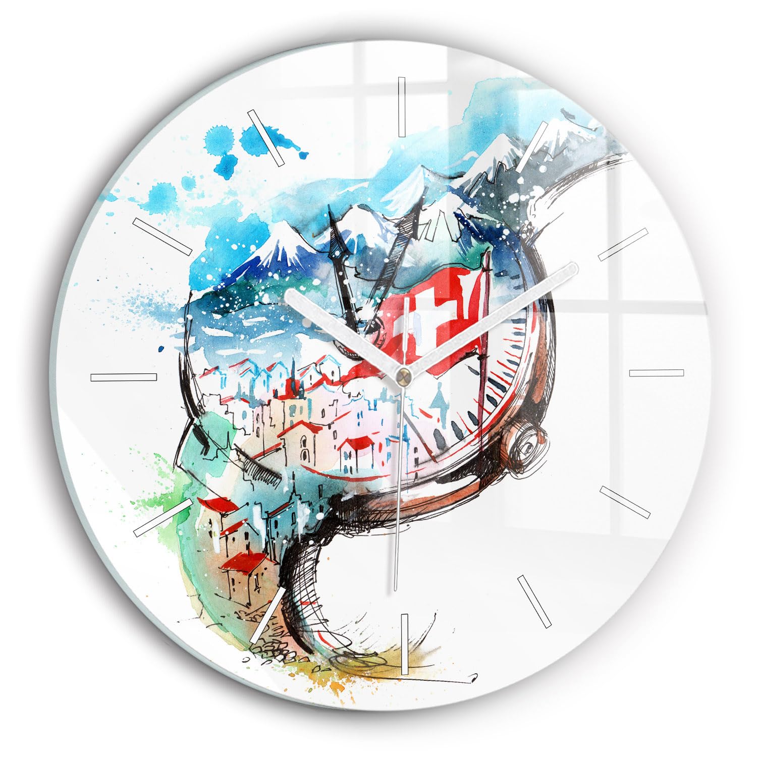 Horloge en verre mécanique silencieux Wallfluent de 30 cm