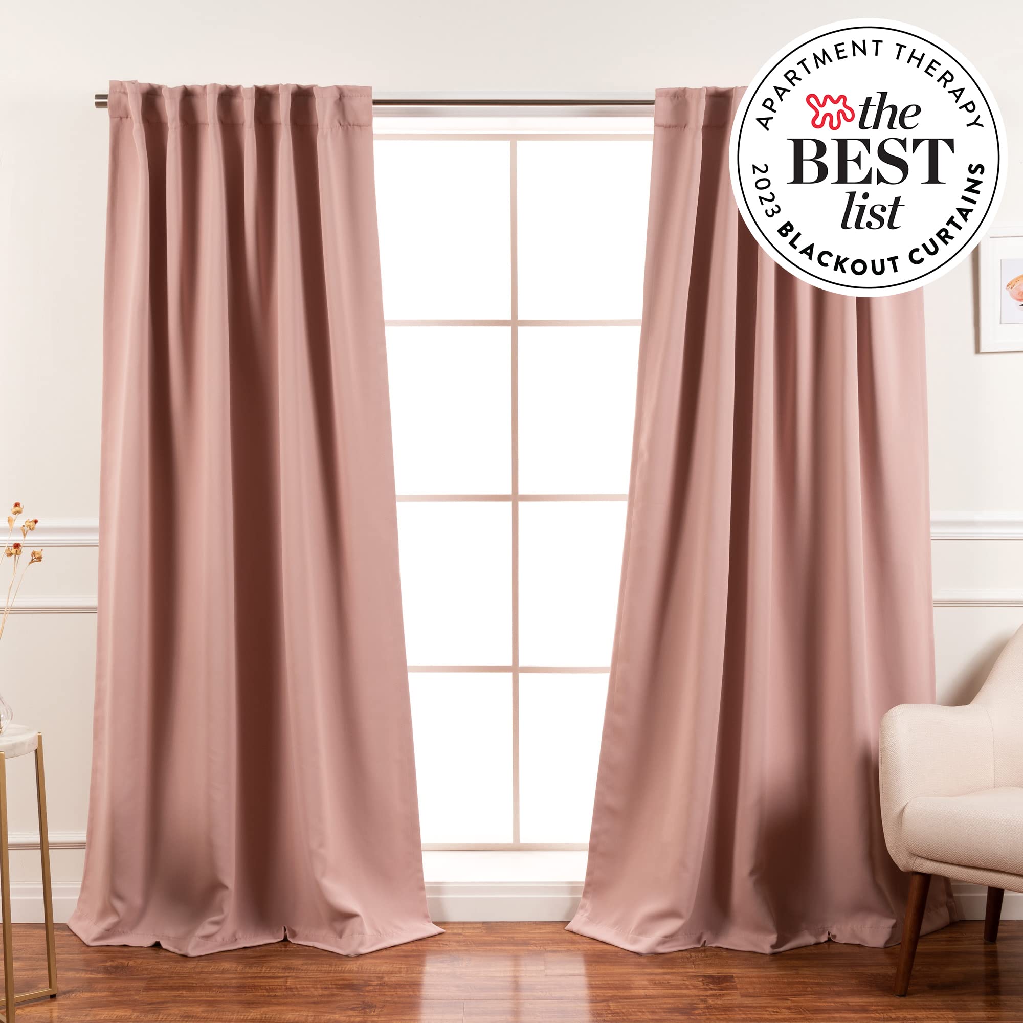 Best Home Fashion Premium Blackout Curtain Panels - Solid Thermal Insulated Window Treatment Blackout Drapes for Bedroom - Back Tab & Rod Pocket – Dusty Pink - 52