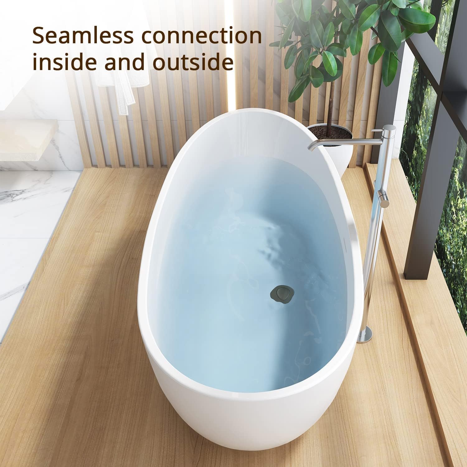 67" Lucite Acrylic Freestanding Bathtub, Double Slipper Shape Contemporary Soaking Tub with Toe-tap Chrome Drain, Slotted Overflow, cUPC Certified, Glossy White - Image 9