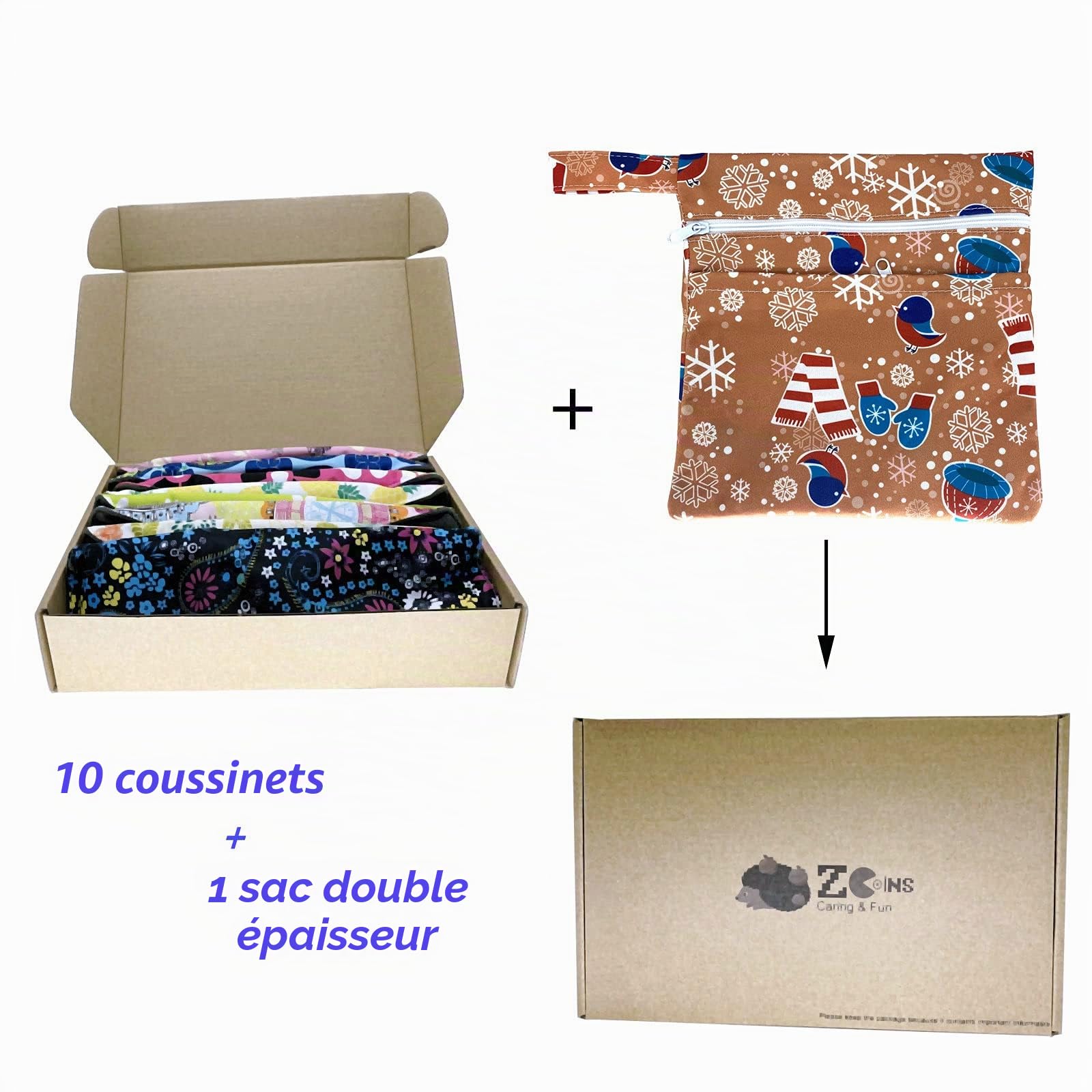Serviettes Hygiéniques Lavables Réutilisables 10 Pack - Taille M (26cm) Flux Modéré, Bambou Confortable + PUL Imperméable, Protection Périodique Durable, Sac Étanche Inclus
