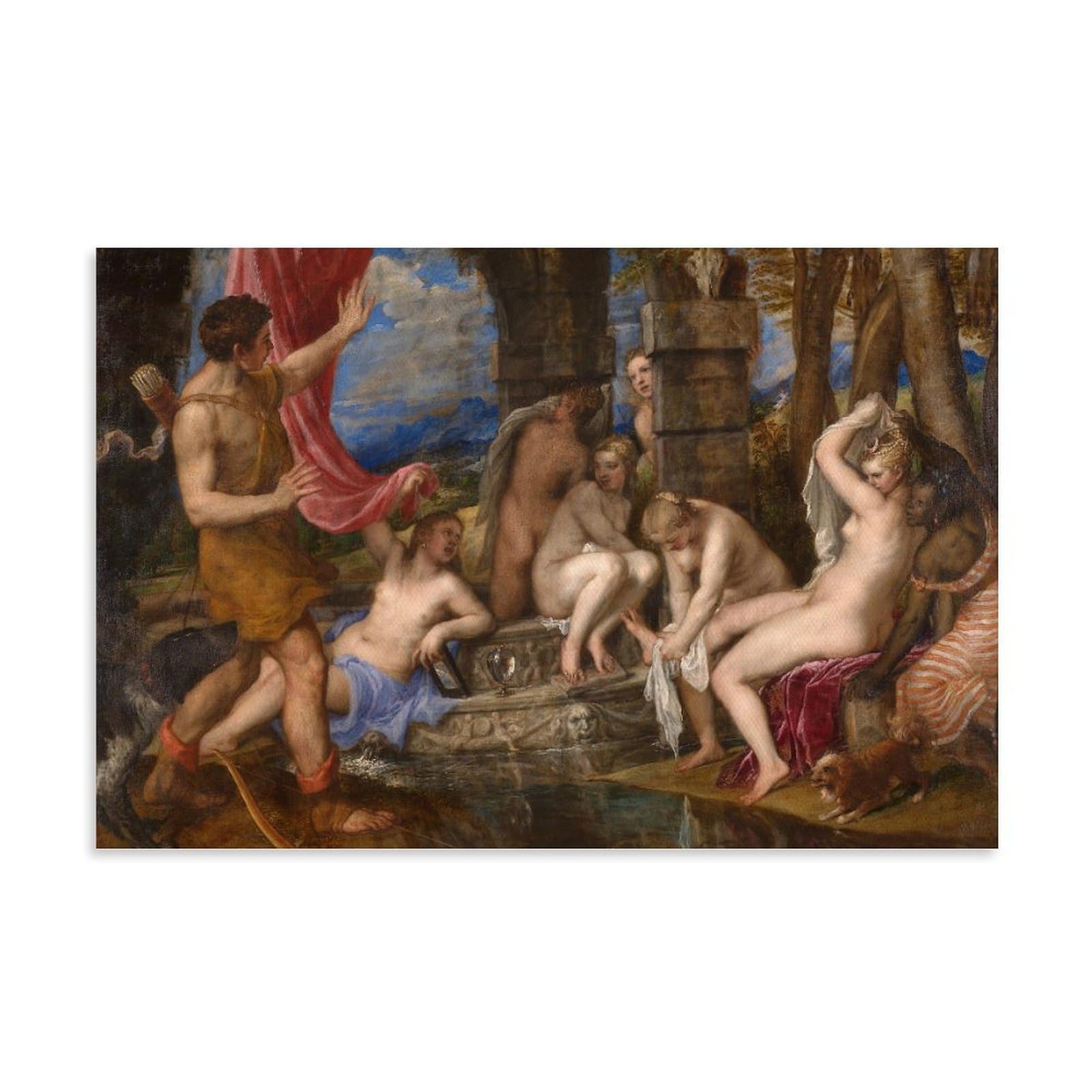 Xuxuecc Unframe Titian Wall Art Prints Paintings Poster Diana And Actaeon Art Print Wall Photo Paint Hanging Picture Family Bedroom Decor Gift 24X36inch(60X90cm)