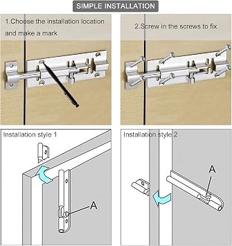 2 Pcs Door Lock Security Latch Lock,3 Inch Slide Door Latch Bolts Lock with Screws，Stainless Steel Sliding gate Latch- for Bathroom, Toilet, Shed, Shower, Bedroom,Garden