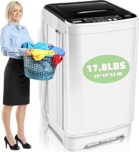 Nictemaw Lavadora portátil, lavadora portátil de capacidad de 17.6 libras con bomba de drenaje, 10 programas de lavado, pantalla LED, 8 niveles de