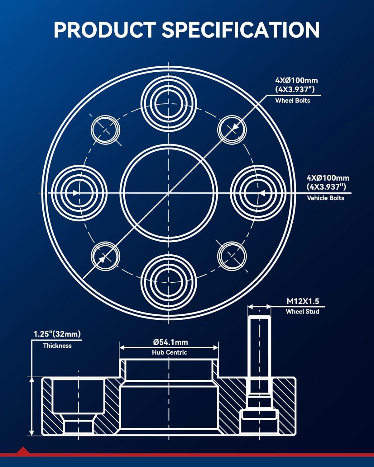 KAX 4x100 Wheel Spacers for Yaris, 1.25 inch Hub Centric 4 Lug Wheel Spacers for Accent, Corolla, xB, Rio, Prius C, Yaris iA, xA, iA, Miata,with M12x1.5 Studs and 54.1mm Hub Bore,2 Pcs