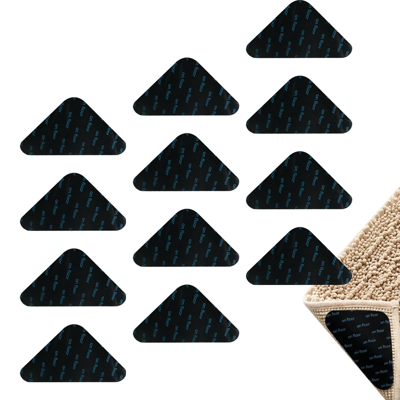 12 PCS Rug Gripper for Laminate and Wooden Floors, Anti Slip Rug Underlay Pads & Carpet Stickers for Rugs on Top of Carpet, Reusable Non Slip Rug Grip, Washable Rug Corner Grippers for All Area Rugs