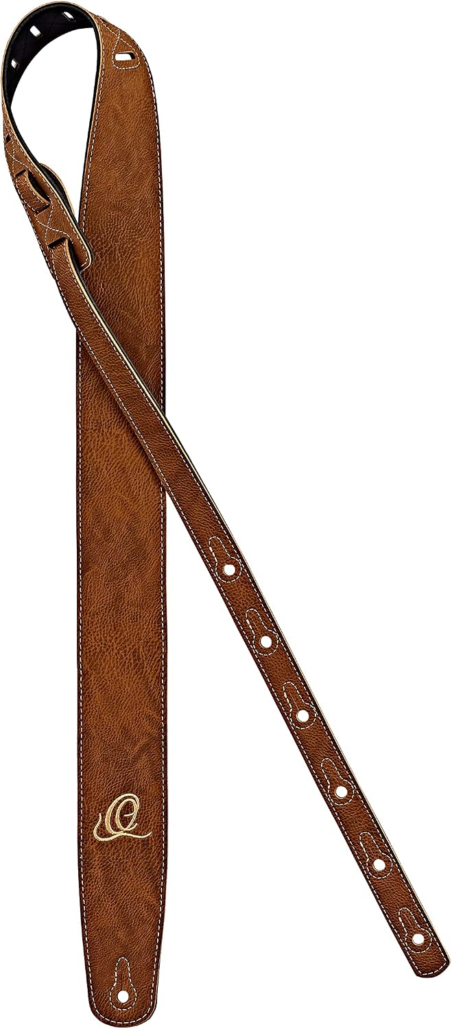 Ortega Guitars Vegan Guitar Strap - Adjustable - Acoustic Guitar / Bass, Electric Guitar / Bass - Vegan Series - Brown (OSVG-TN)
