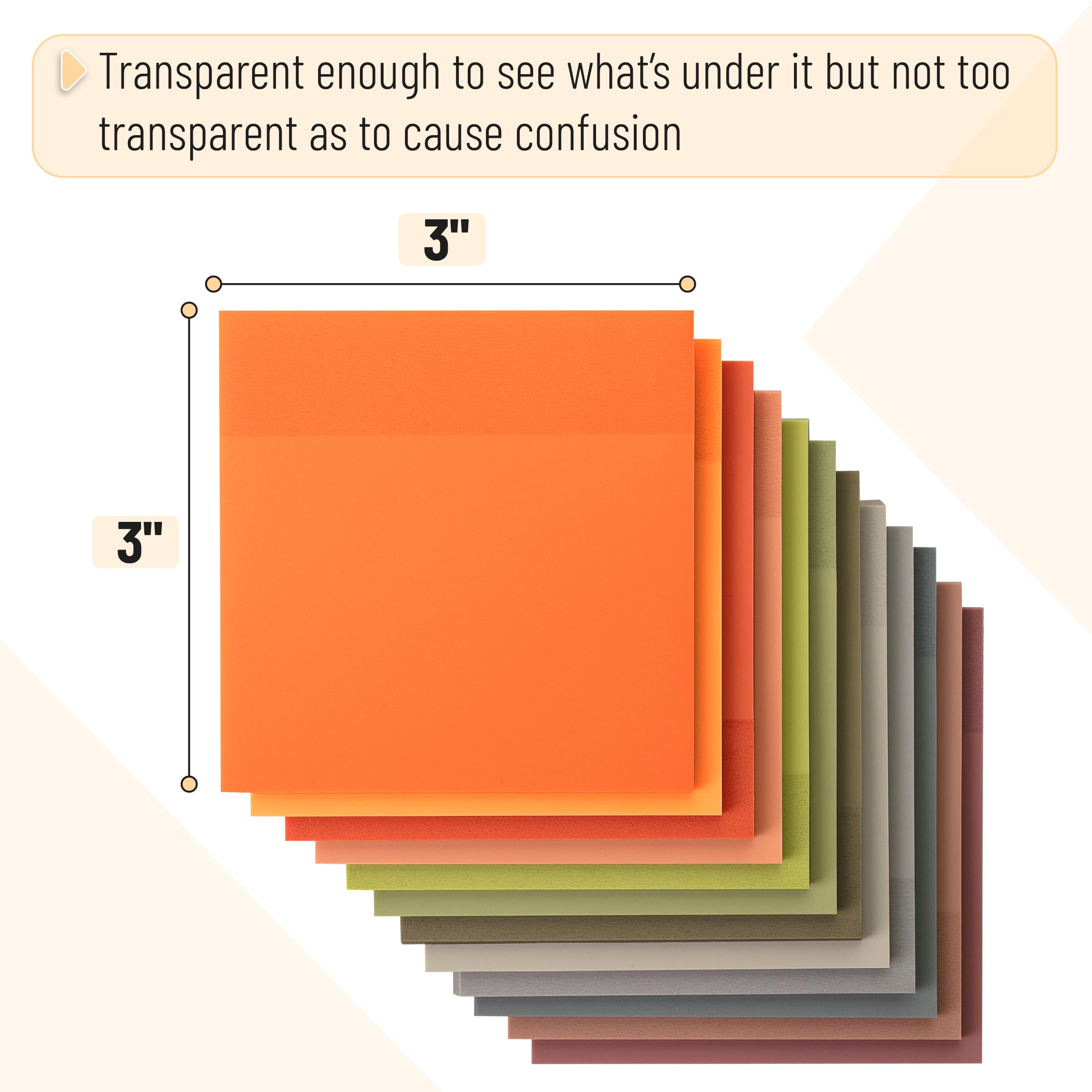 Mr. Pen- Transparent Sticky Notes Clear, 3x3, Earthy Colors, 12 Pads, 600 Sheets, Translucent Sticky Notes - Image 3
