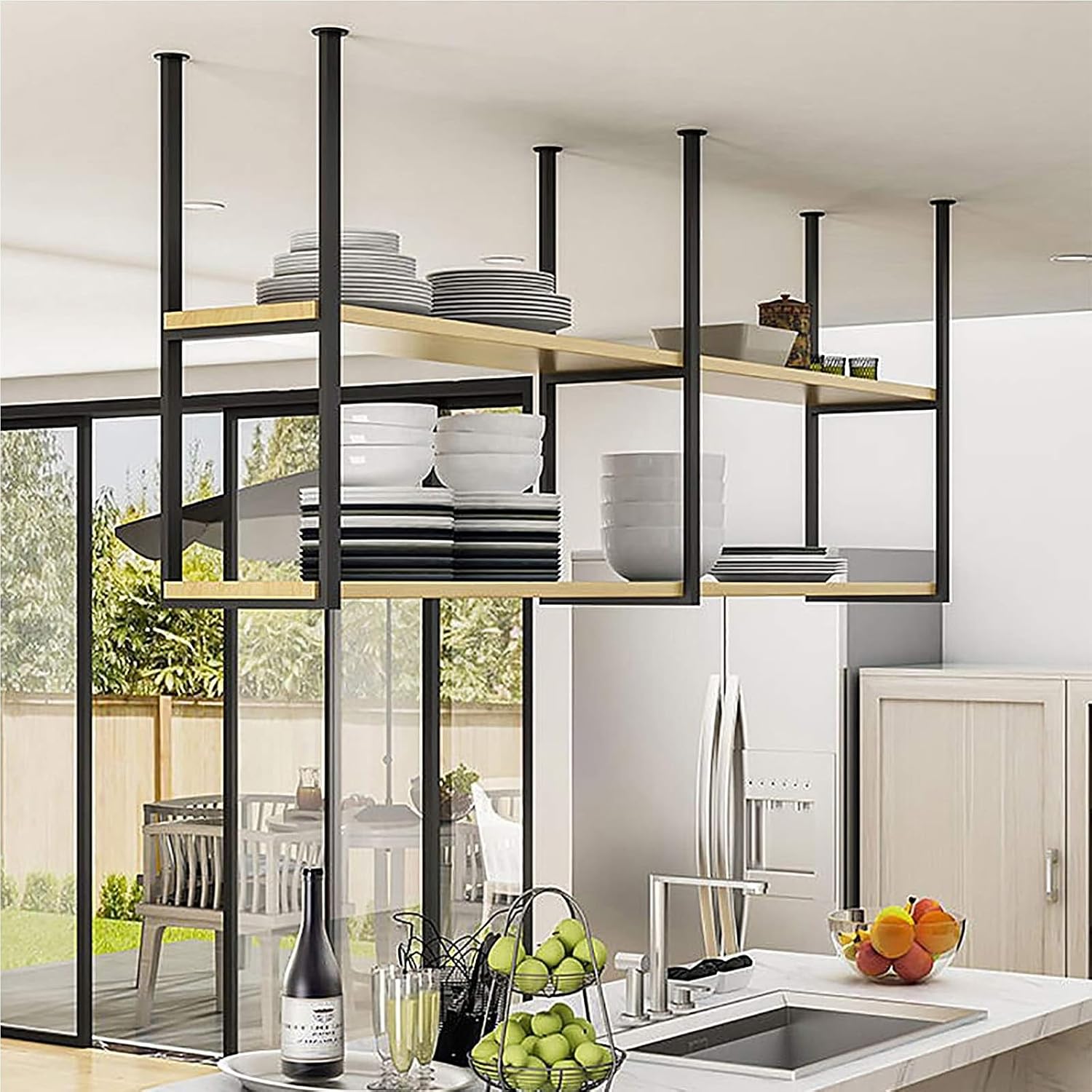 Hanging Wine Glass Holder - Ceiling Wine Rack Display Stand, Ceiling Mounted Floating Shelves, Hanging Wooden Ceiling Shelf Plant Stands, Storage Rack For Bars/Restaurants/Kitchens ( Size : 80*30*80cm