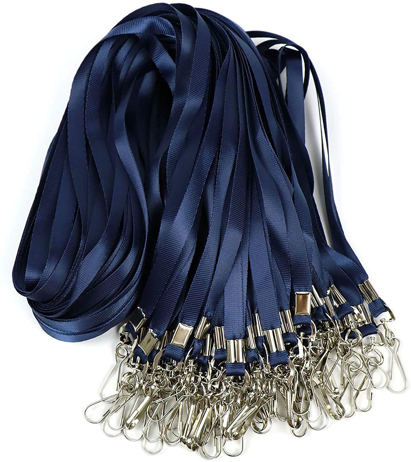 Beebel Navy Blue Lanyards 100 Pcs Lanyard for Id Badges Flat Lanyard with Badge Clip with J-Hook (Navy Blue)