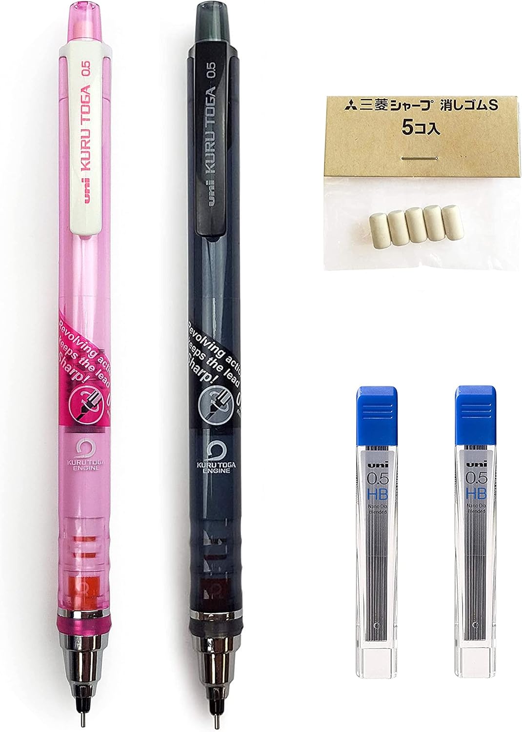 Uni Ball Kuru Toga 0.5mm 2 x Self Sharpening Mechanical Pencil Pink