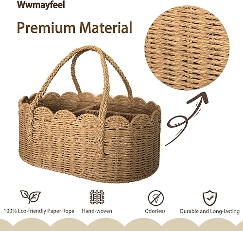 Miniatura 2 de Organizador grande de pañales para bebé, cestas de almacenamiento de cuerda de papel con divisor extraíble, organizador portátil de coche para