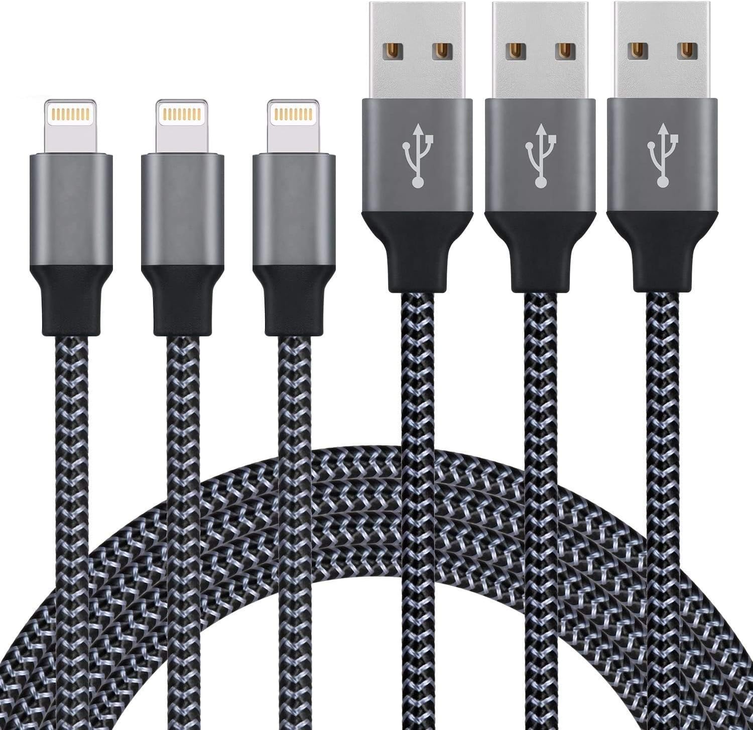 MFi Certified Lightning Cable, Sundix Phone Charger Cable【3Pack 6FT】 Extra Long Nylon Braided Fast Charging& Syncing Cord Compatible with iPhone XS/MAX/XR/X/8/8/Plus/7/7 plus/6s/ 6s Plus-Black