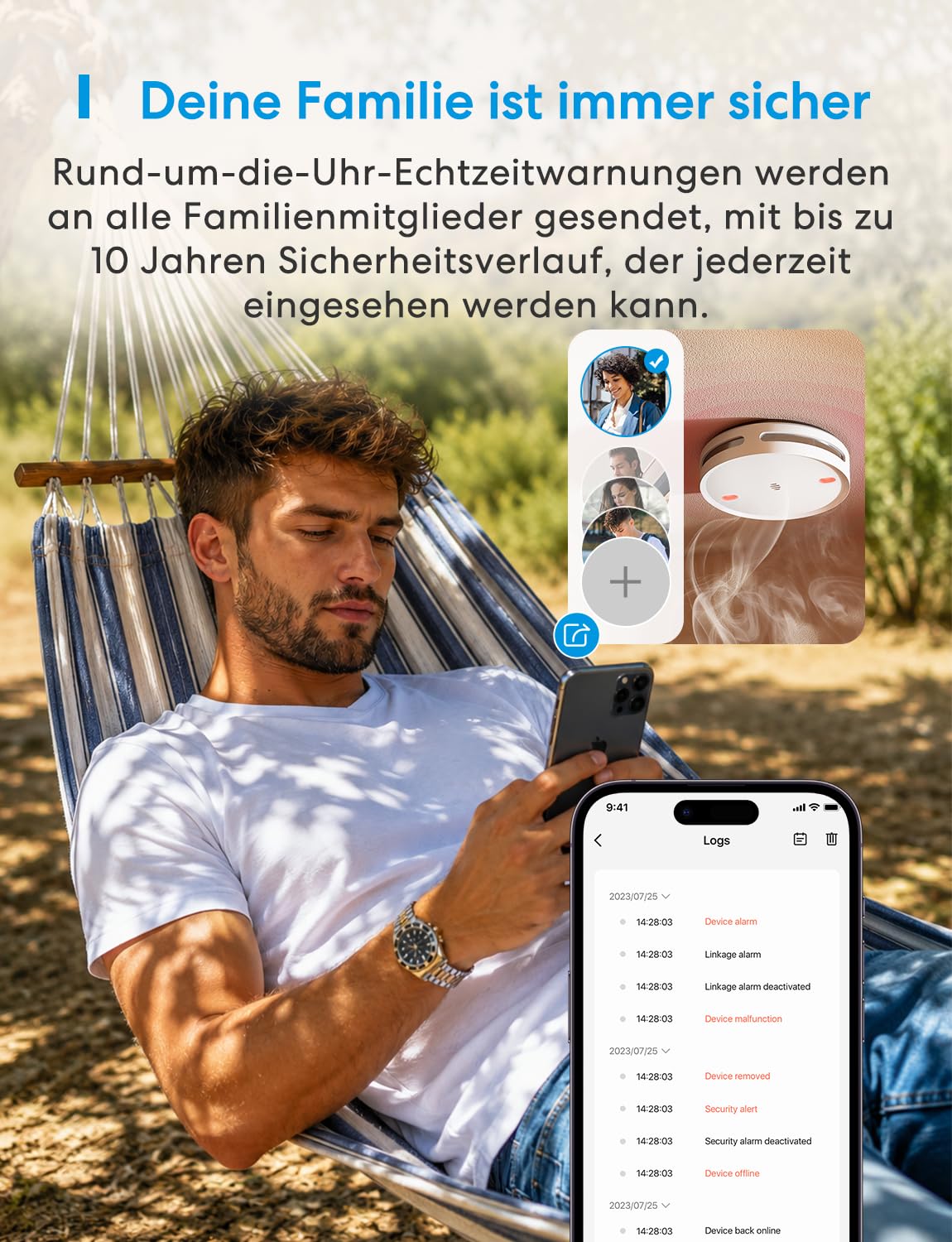 Meross Matter Rauchmelder Vernetzter mit MSH450 Hub, Smart Feuermelder mit App-Alarm, rotem LED-Fluchtlicht, WLAN Rauchwarnmelder mit Apple Home, Alexa, Home Assistant, EN14604-konform, 6er-Set