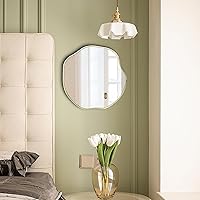 Vista 3 de POZINO Irregular Shaped Mirror, 16" Asymmetrical Mirror, Gold Scalloped Rounded Mirrors, Modern Frameless Abstract Mirrors for Living Room Bedroom