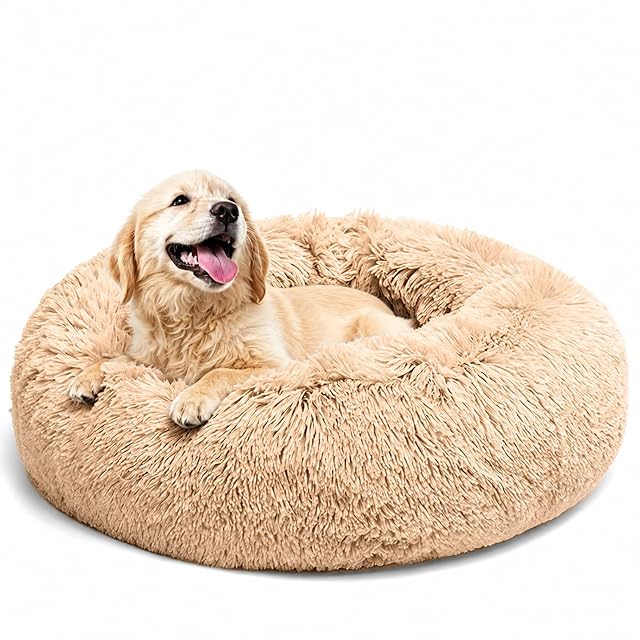 LUOJINYI Cama para perros, mullida, cojín para perros, redondo, cama para mascotas, donut y gatos