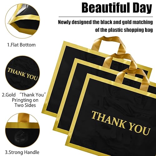 Miniatura 3 de Sweetude 200 bolsas de plástico de agradecimiento para pequeñas empresas, a granel, 12 x 15 pulgadas, bolsas de mercancía con asa dorada (negro)