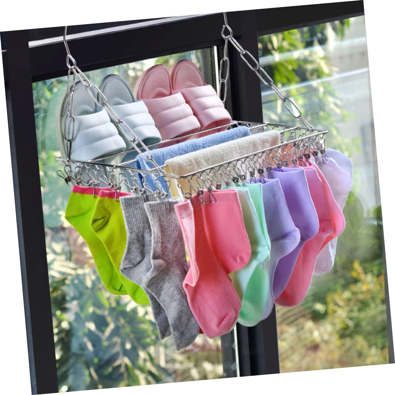 VOSAREA Stainless Steel Multifunctional Drying Rack for Pants Towels Socks Thickened Frame with Adjustable Hanging Methods Compact Home Organizer for Balcony and Laundry