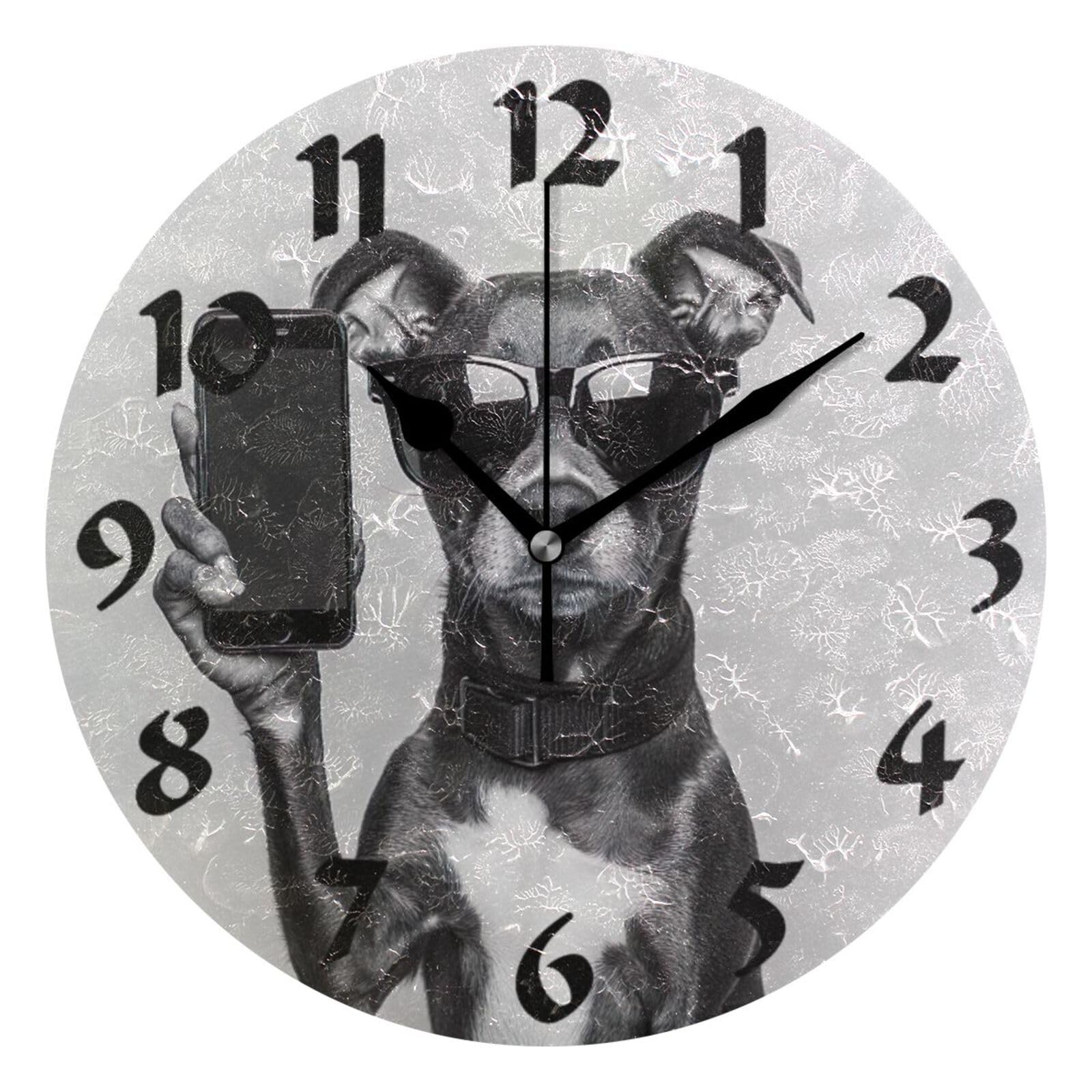 Pendule murale moderne pour cuisine et deco de salon Chien Cool de 25cm