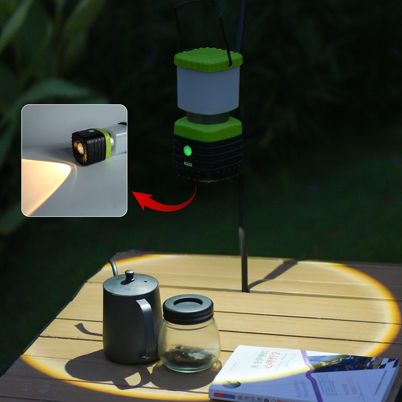 Jarxin Lot de 2 lanternes de camping LED rechargeables 6500 K 1000 lm, 4500 mAh, lampe de poche pour ouragan, urgence, randonnée, lanterne étanche IP44 (vert)