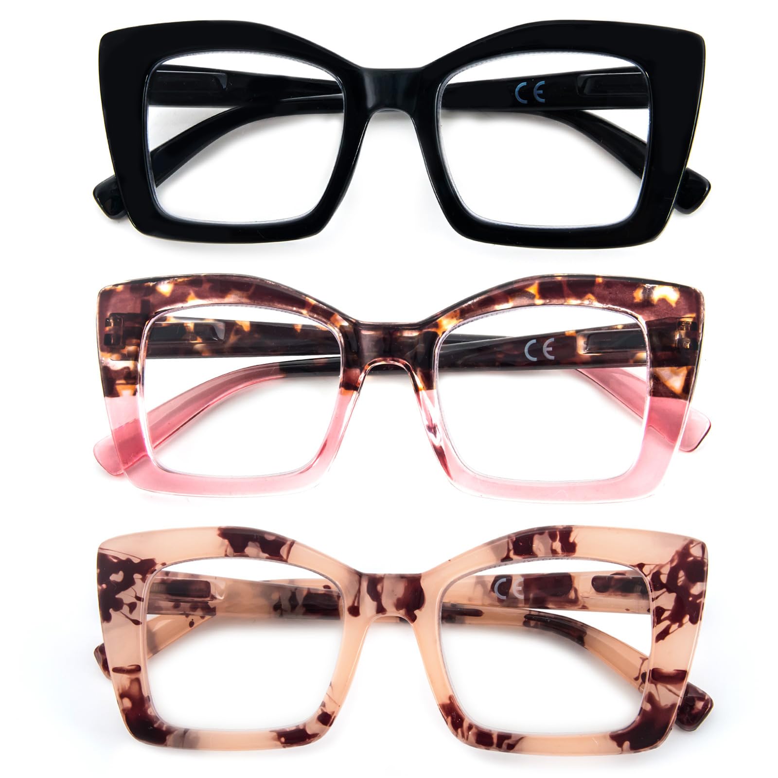 KoKoBin Oprah Occhiali da lettura quadrati da donna Oversized con cerniere a molla per computer (Nero/Rosa Leopardo/Leopardo Rosa, 2, Diottria)