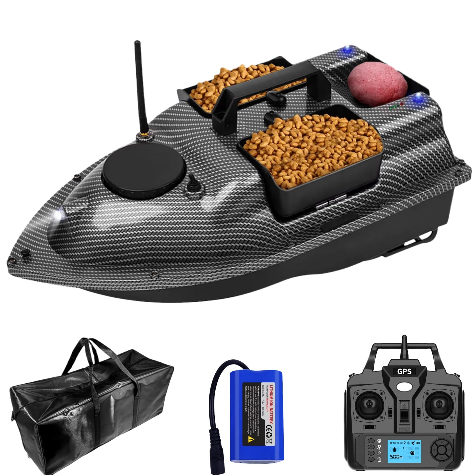 GPS-Smart-RC Bateau à leurres sans fil 2kg Chargement automatique d'avance Retour Télécommande 500M de distance Bateau de nid de pêche (fibre de carbone)