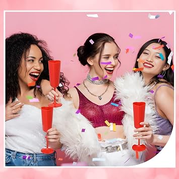 Nuogo 6 Pcs Valentine's Day Heart Plastic Champagne Flutes, 6 oz Galentines Toasting Champagne Flute for Wedding, Heart Shaped Plastic Goblets for Bachelorette Party Celebrations Supplies(Red)