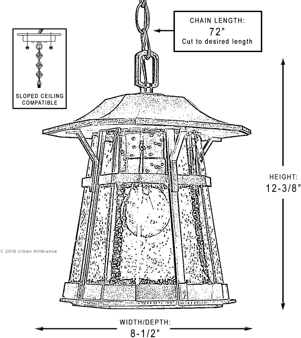 Urban Ambiance Luxury Rustic Outdoor Pendant Light, Medium Size: 12.375" H x 8.5" W, with Craftsman Style Elements, Coffee Bronze Finish, UHP1074, Gold Coast Collection