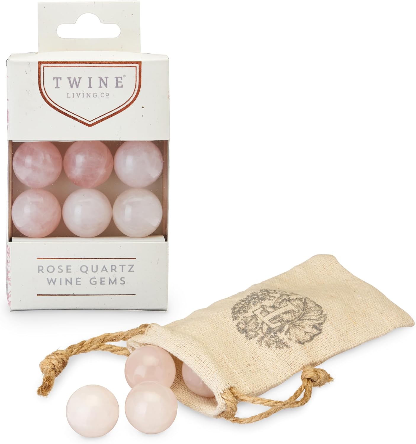 Twine Rose Quartz Wine Gems, Pink Drink Chillers, Real Polished Rose Quartz Stone Spheres, Whiskey Stones, Pink, Set of 6