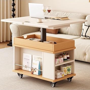 Lift Top Coffee Table with Storage, 2 in 1 Square Center Table Folding Coffee Table with Hidden Compartment and 4 Wheels, Lift Tabletop Dining Table Side Tables End Table for Living Room,C