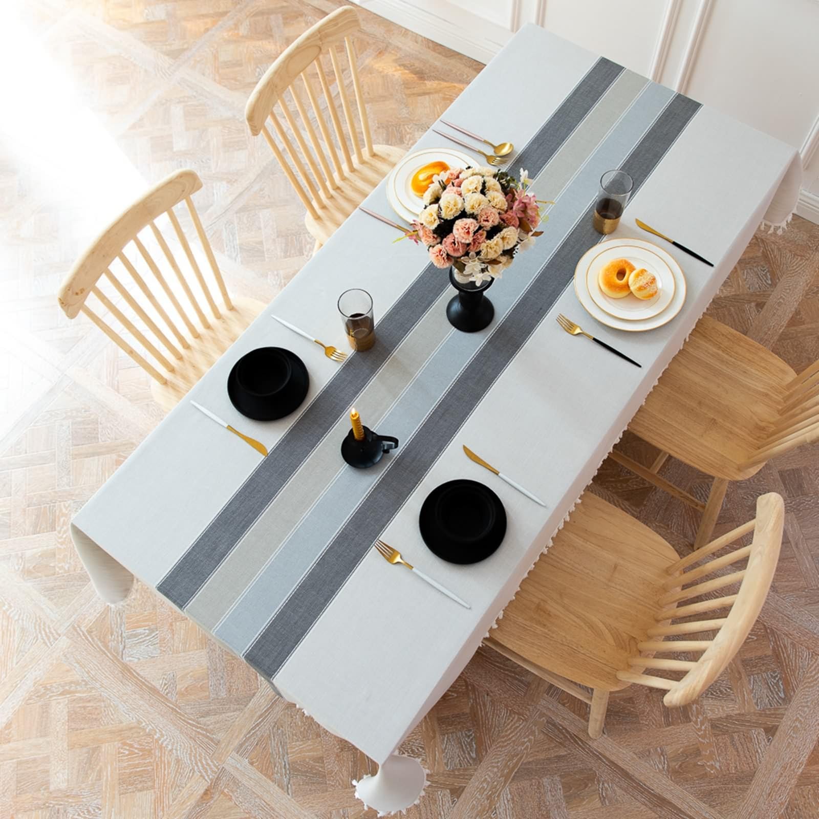 Daesar - Mantel Mesa Rectangular Moderno,Manteles de Mesa Poliéster Empalme de Color Sólido con Borlas Mantel Gris Antimanchas,140x180CM(71x55Inch)