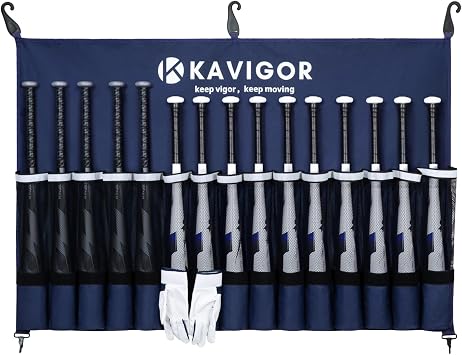 KAVIGOR 15-Bat Baseball/Softball Dugout Organizer - 900D Military-Grade Fabric & Reinforced Hooks, Holds Bats/Gloves on Fence