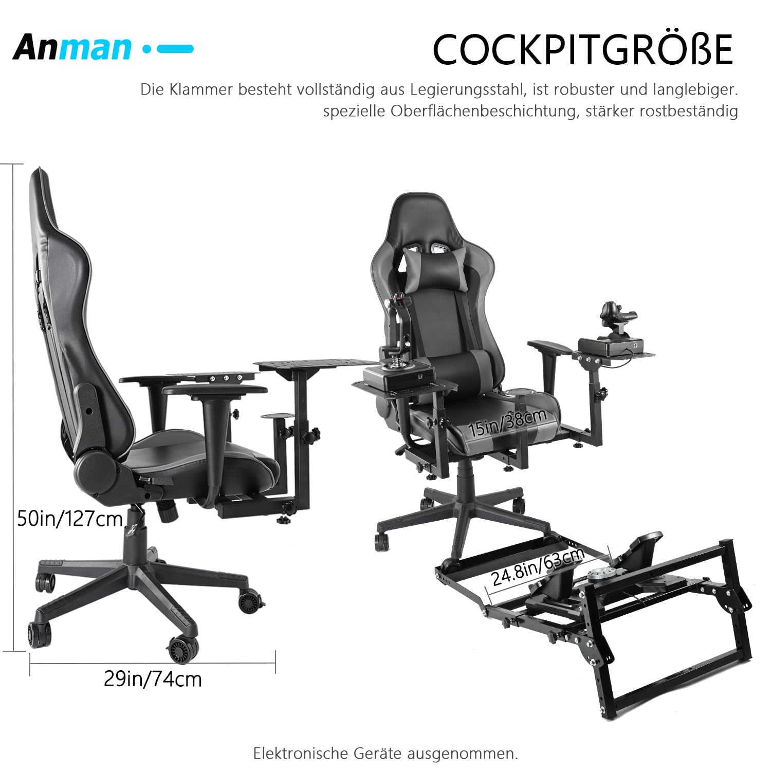 Anman X56 Flugsimulator Cockpit mit Pedal Ständer Passend für Thrustmaster A10C Hotas Warthog, für Logitech X52,Lenkrad, Handbremse, Pedale nicht enthalten